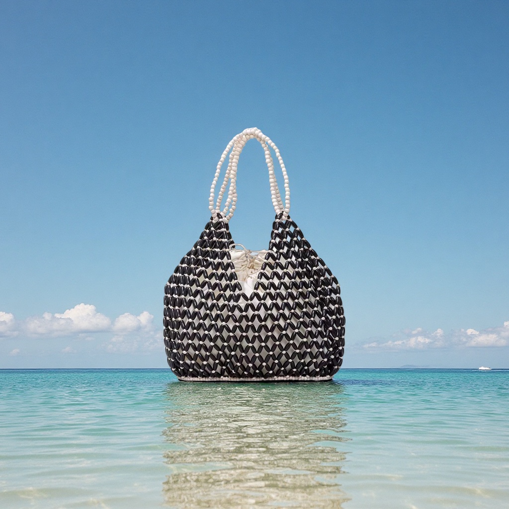 2026 new fashionable, versatile and niche design InS-style handcrafted beaded wood bead hollowed-out woven shoulder bag details Picture
