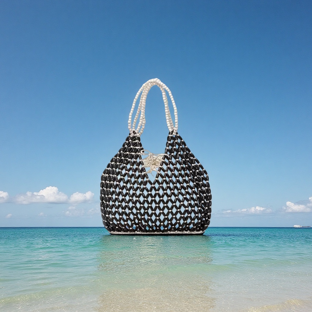 2026 new fashionable, versatile and niche design InS-style handcrafted beaded wood bead hollowed-out woven shoulder bag Item Picture