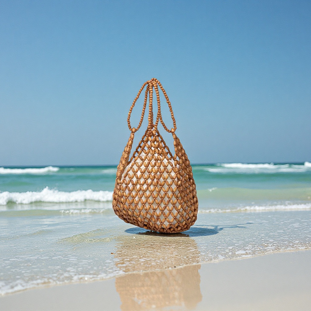 2026 new fashionable, versatile and niche design InS-style handcrafted beaded wood bead hollowed-out woven shoulder bag Specification image