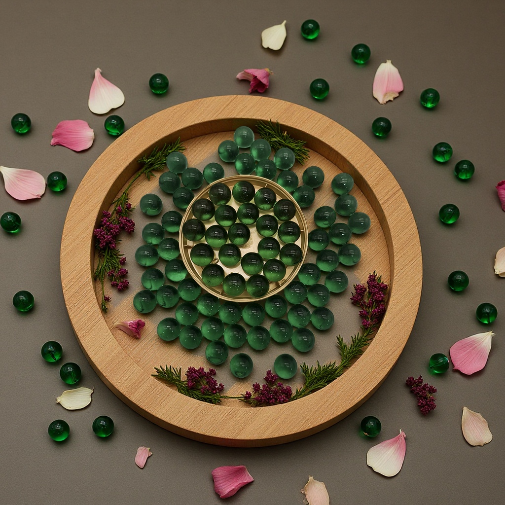 Deep green glass beads, scattered beads, pendants, small pieces, liu-shaped marbles, special sale, decorative landscape glass packaging materials, factory direct sales Specification image