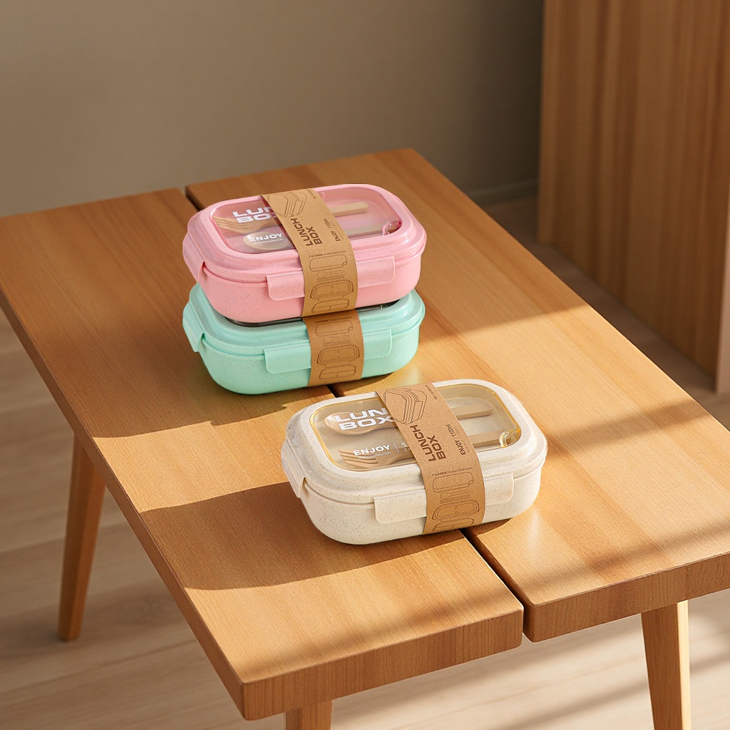 The plastic bamboo fiber eco-friendly storage lunch box with multiple compartments is portable and can be stacked Item Picture