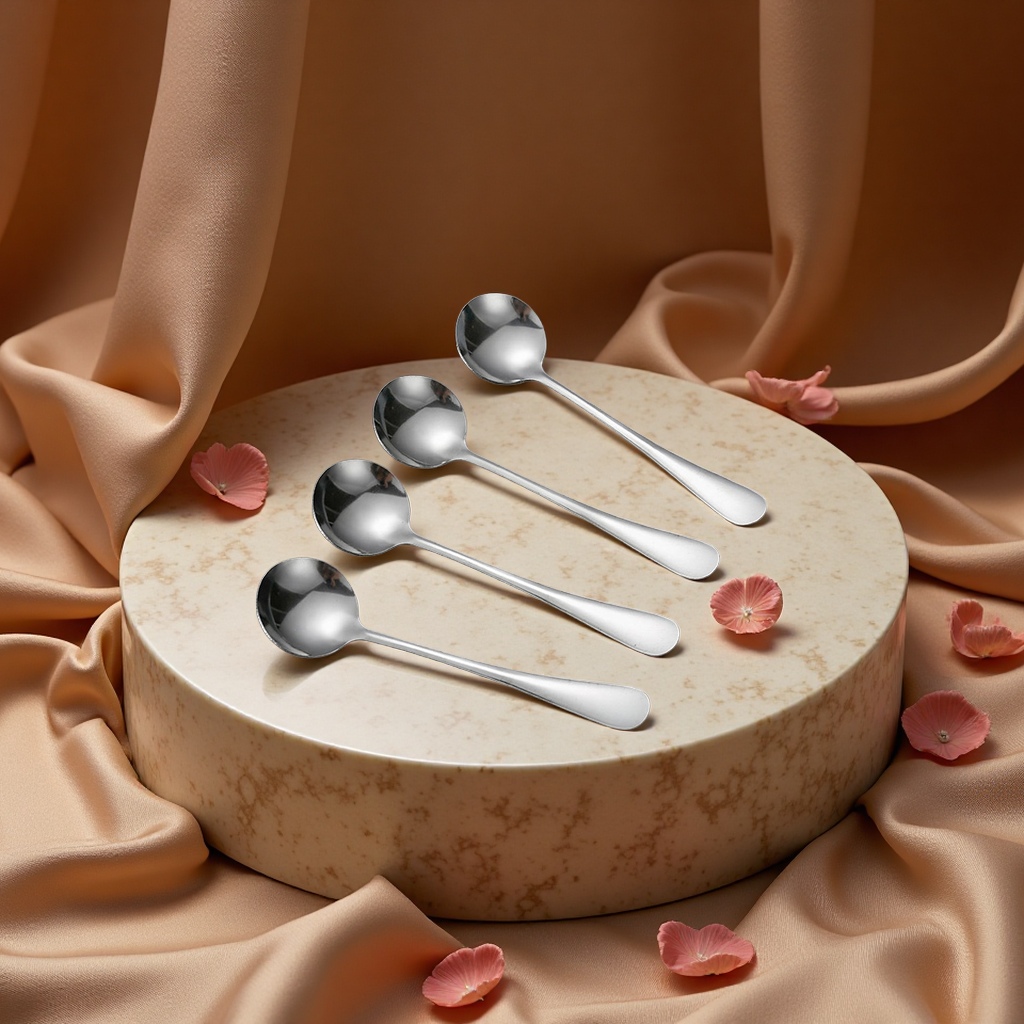 韩式410不锈钢高颜值雪糕勺家用甜品勺儿童饭勺调羹小圆勺