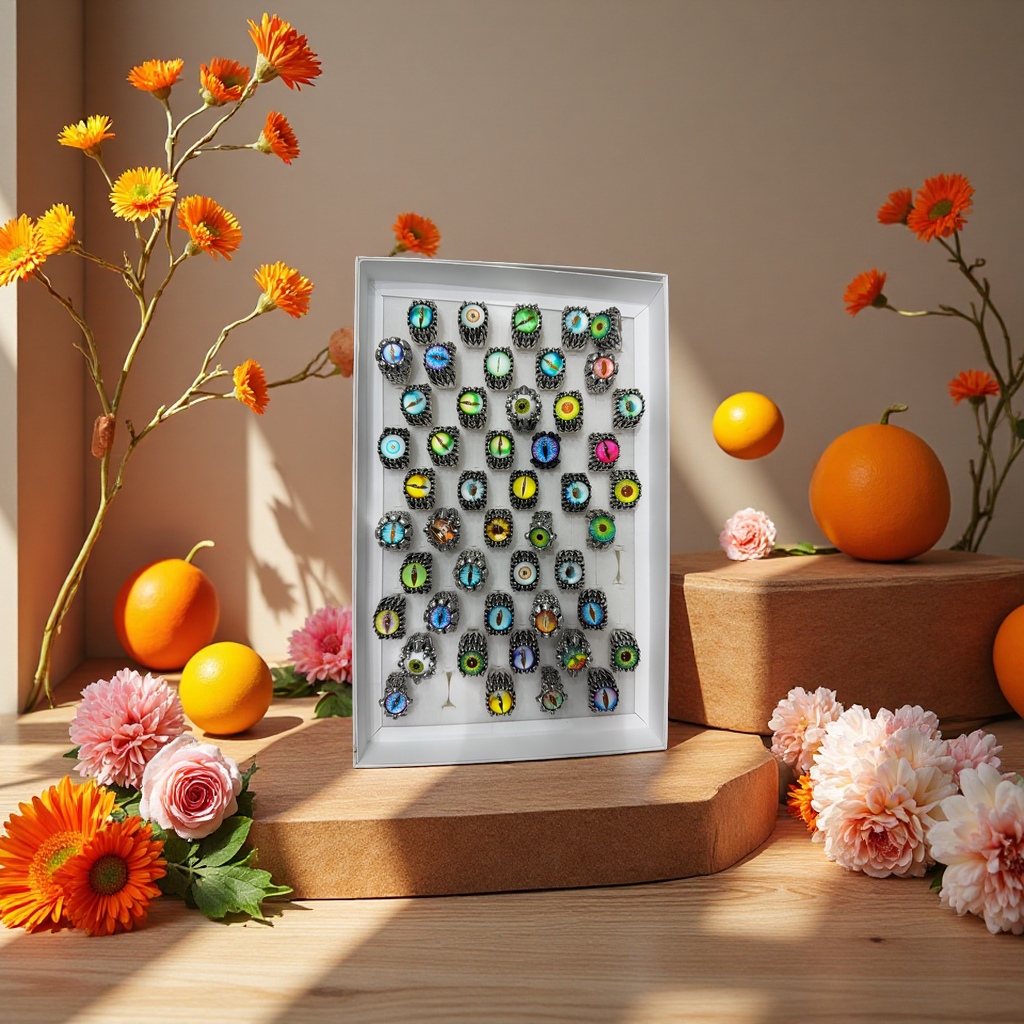 欧美恶魔之眼开口戒指可调节男女个性朋克手饰厂家批发产品图