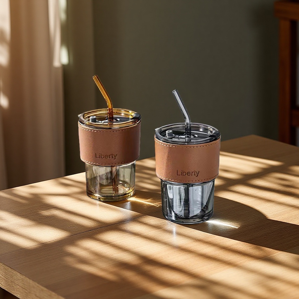 INS bamboo joint glass cup, double-drinking straw cup, high-temperature resistant office gift cup, beverage coffee cup Specification image