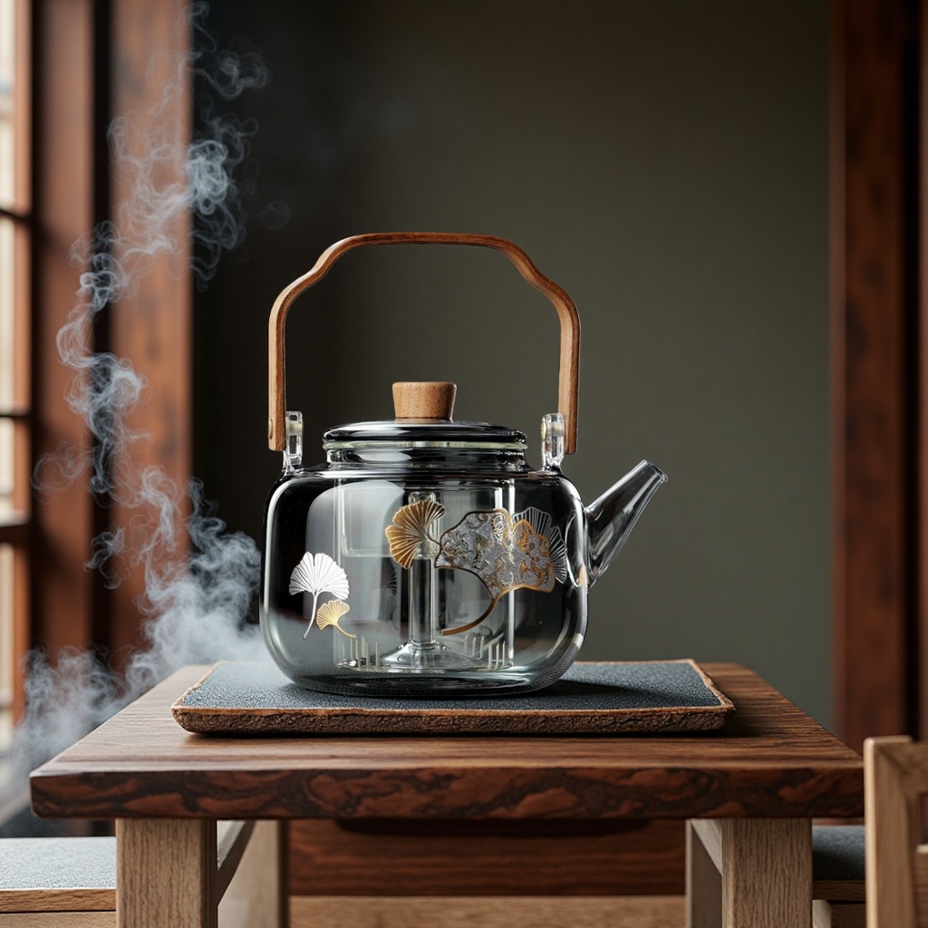 胡桃木把高硼硅围炉煮茶壶双胆蒸煮一体壶提梁壶茶具