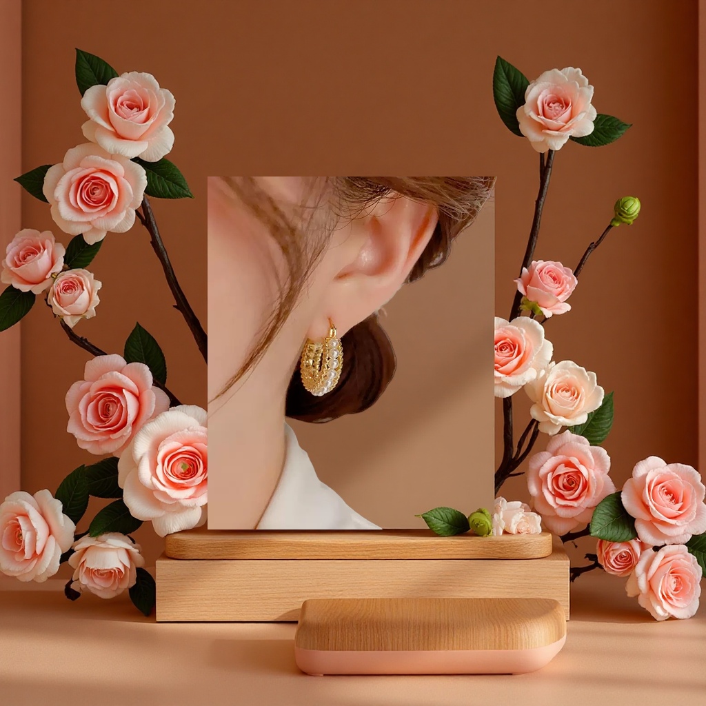 Rose gold earrings are simple, fashionable, light luxury and niche design accessories for women. They are a gift for girls details Picture