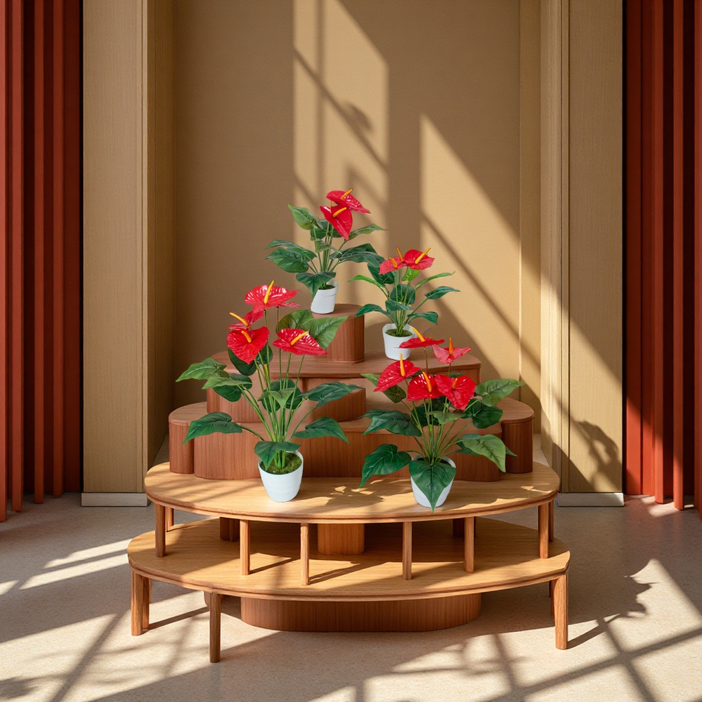 Finished handcrafted red artificial flower anthurium decoration, wedding spring plants, kalanchoe potted artificial green plants, office culture Specification image