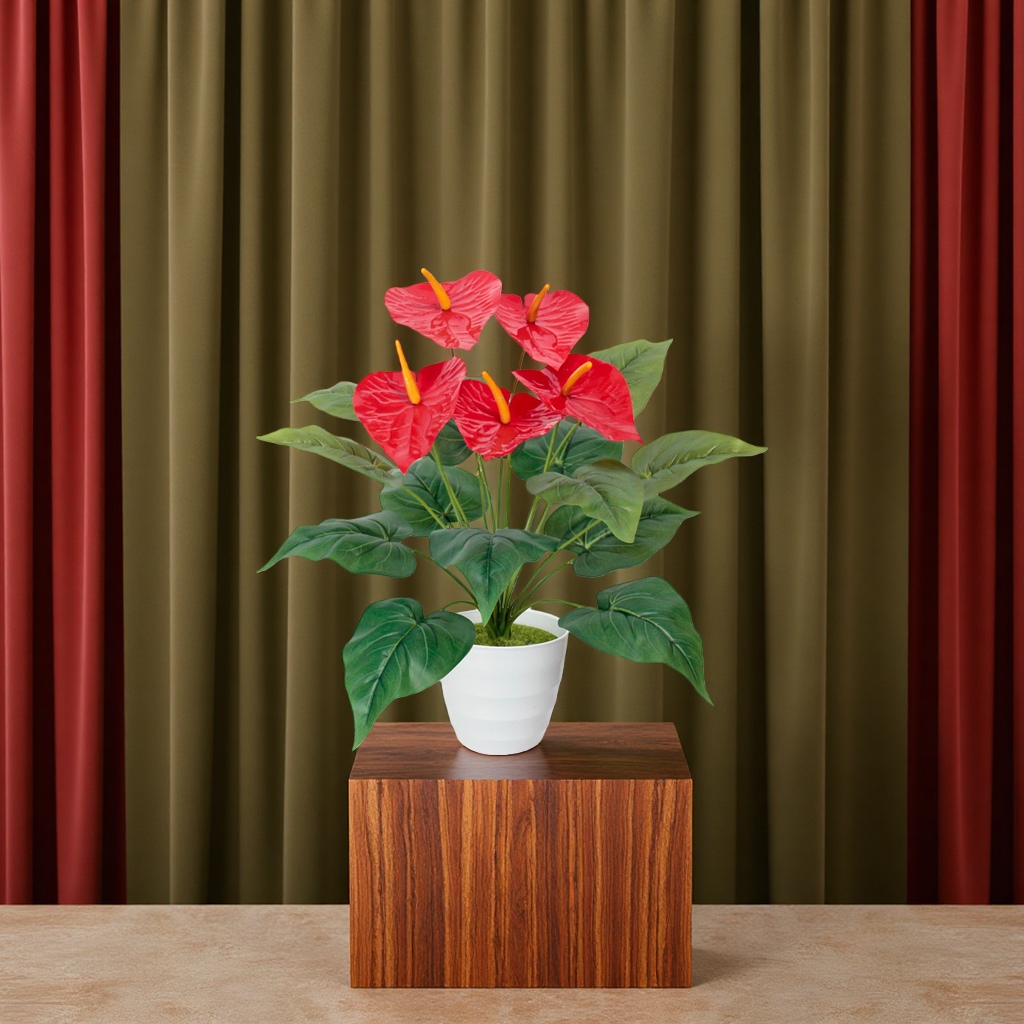 Finished handcrafted red artificial flower anthurium decoration, wedding spring plants, kalanchoe potted artificial green plants, office culture Item Picture