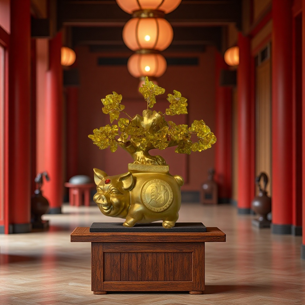 发财猪招财树工艺摆件进口摆件家居装饰品旺运招财