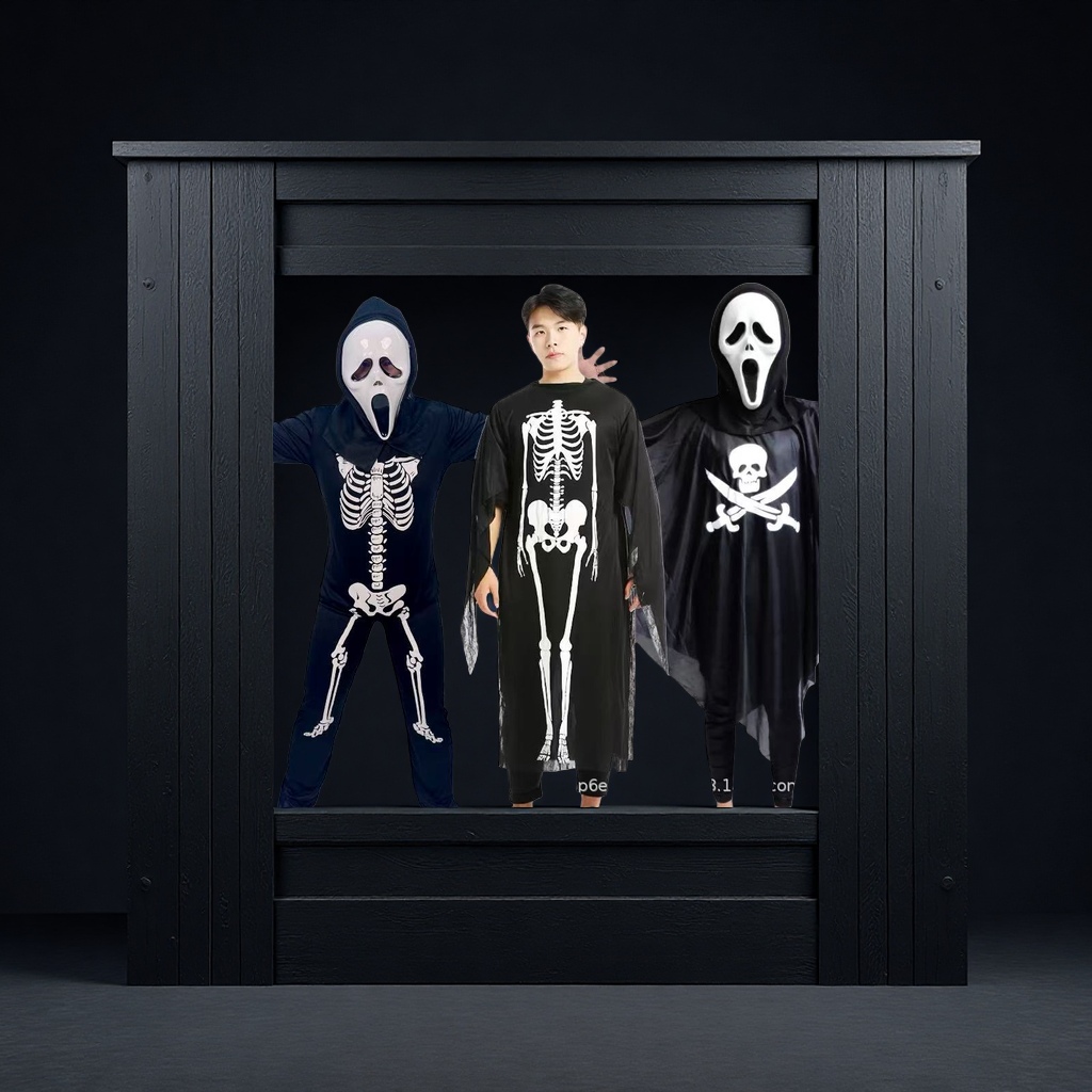 万圣节黑色骨架鬼衣海盗恐怖服装大人批发