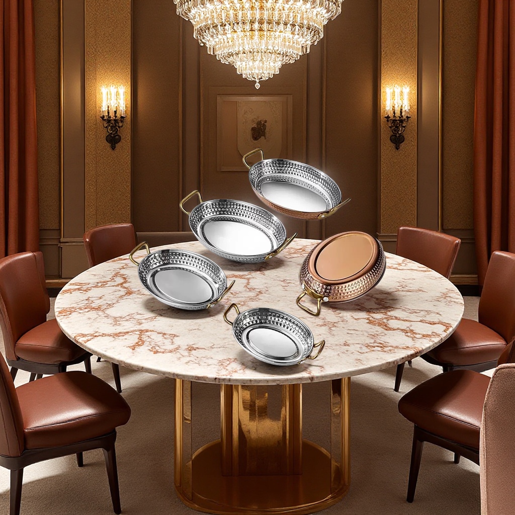 Stainless steel golden double-ear hammer-patterned plate, hotel commercial fried chicken, hot pot restaurant creative snack plate, Western cuisine steak plate