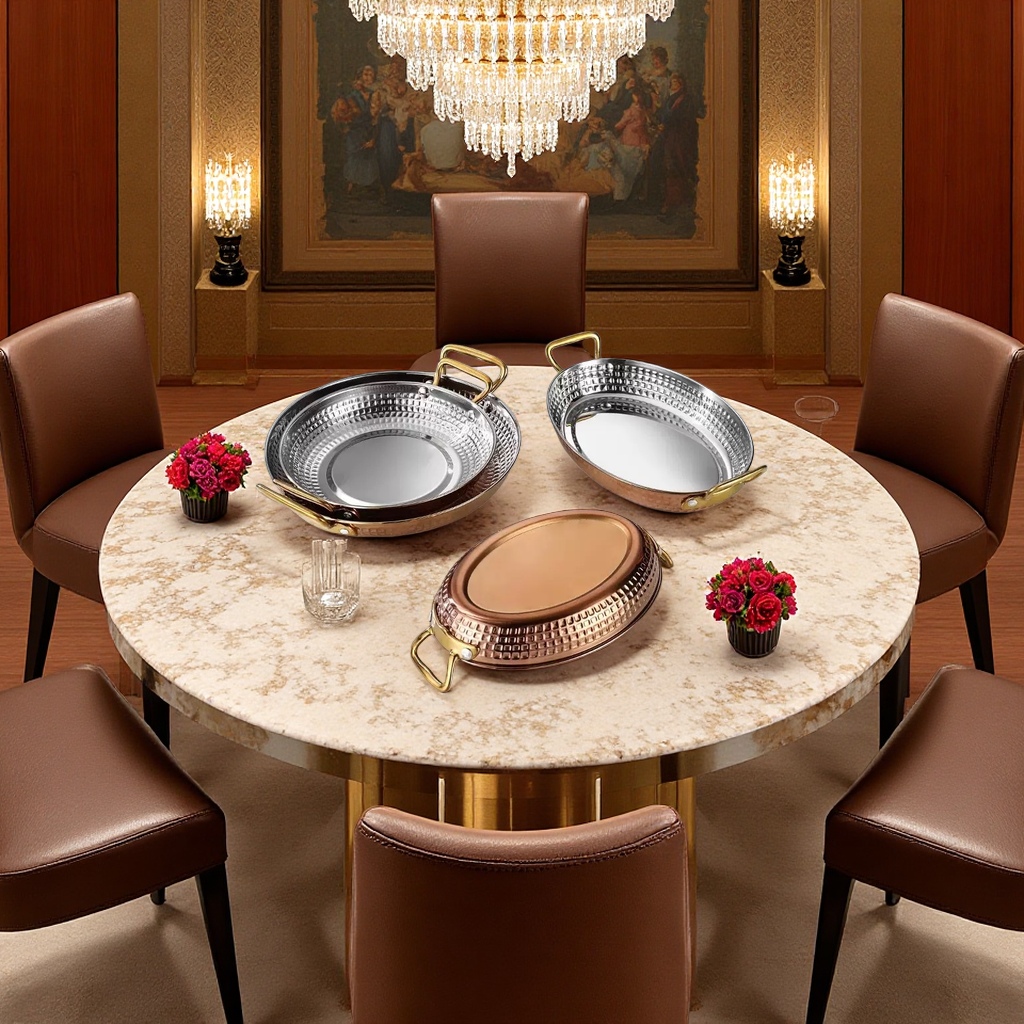 Stainless steel golden double-ear hammer-patterned plate, hotel commercial fried chicken, hot pot restaurant creative snack plate, Western cuisine steak plate details Picture