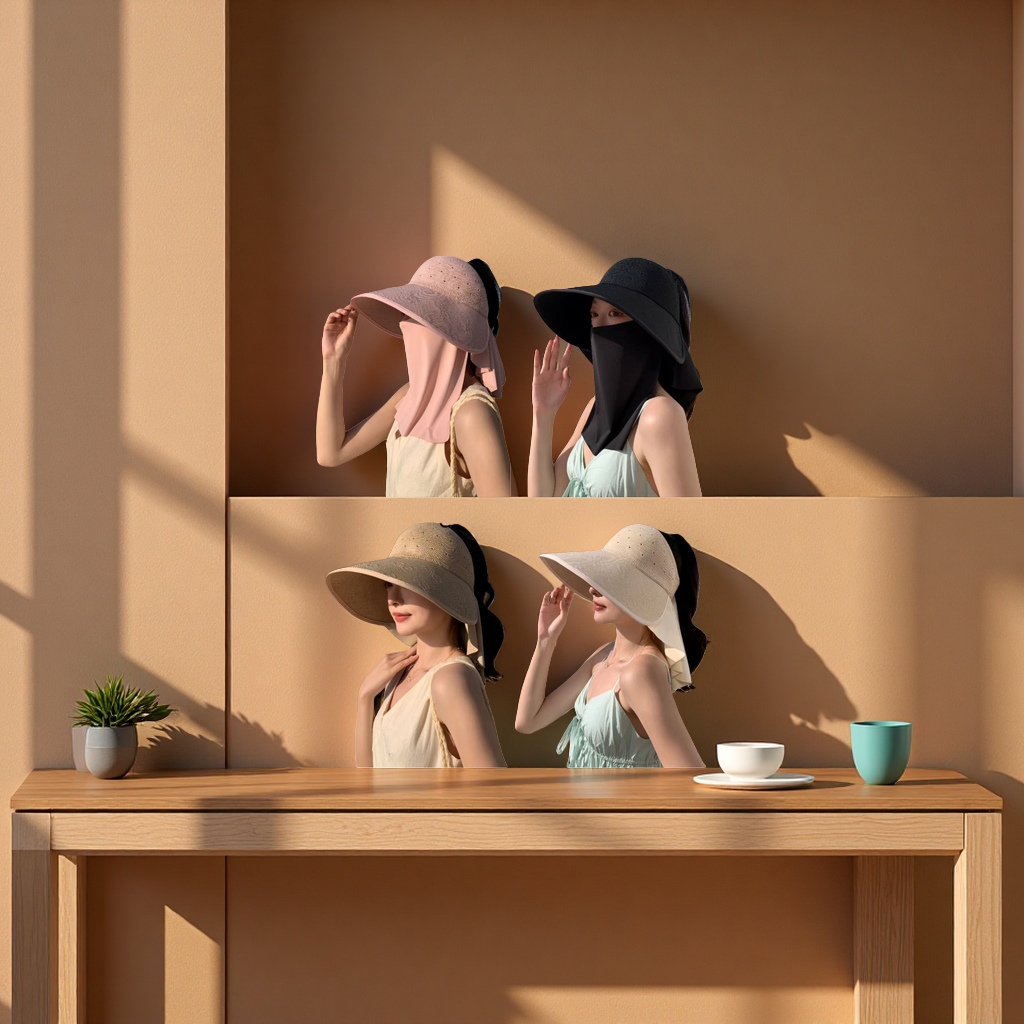 Ladies' sun protection hats are breathable and have wide edges to shield against ultraviolet rays for outdoor travel Item Picture