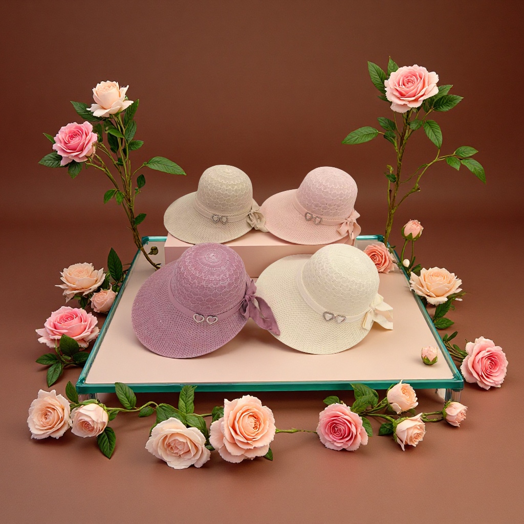 Women's wide-brimmed, sun-protective, breathable and casual vacation hat with a straw hat details Picture