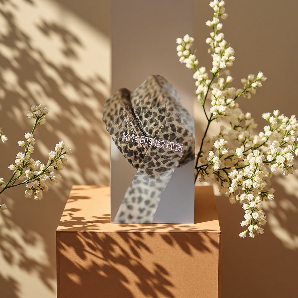 豹纹纱带飘逸女式发饰发圈时尚装饰头饰美妆配件产品图