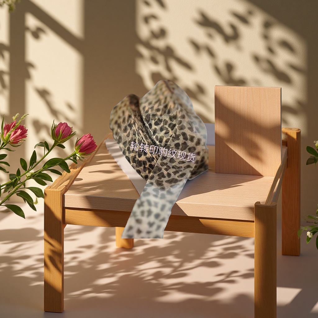 豹纹纱带飘逸女式发饰发圈时尚装饰头饰美妆配件细节图