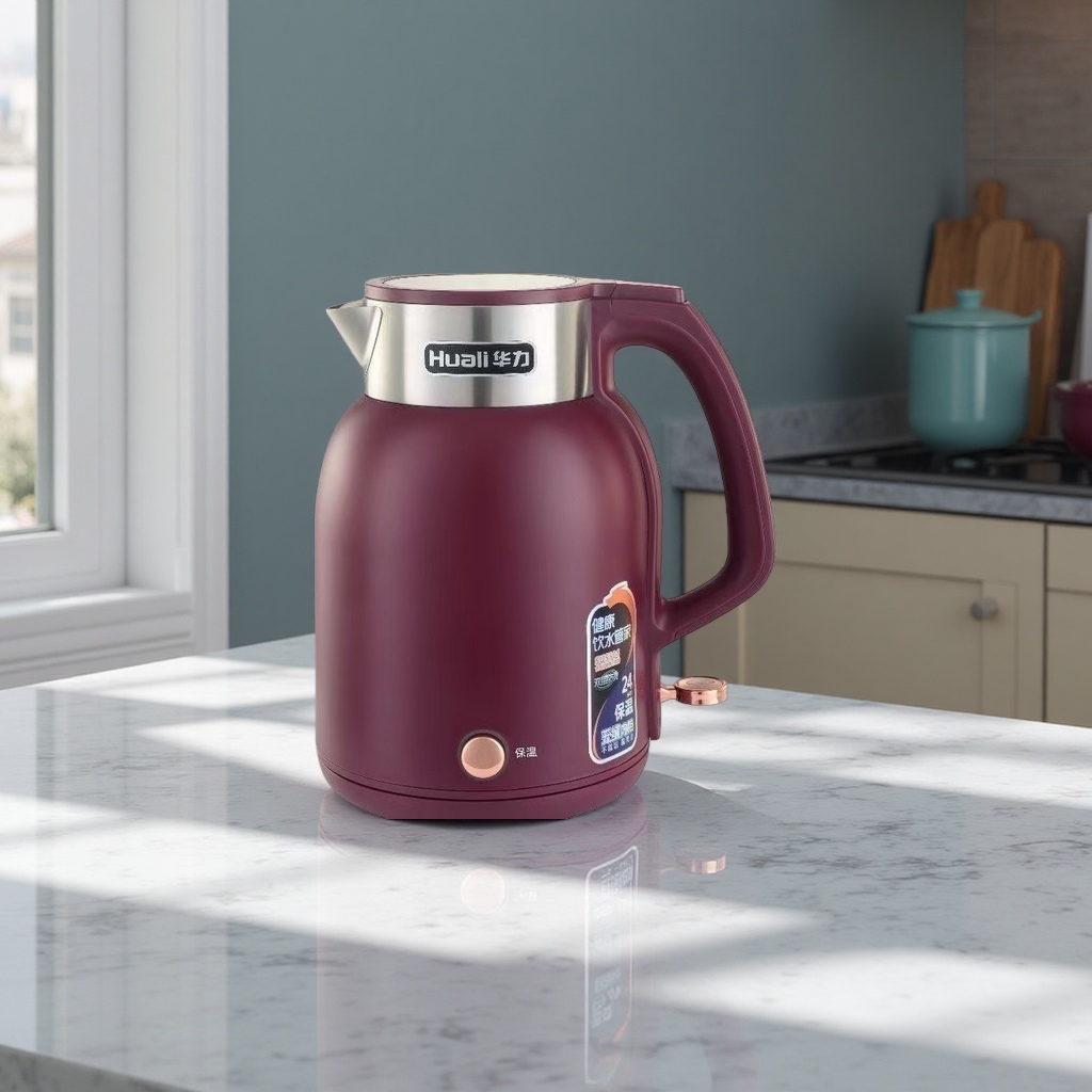 Huali HL-9836 heat preservation 2L large-capacity 304 stainless steel electric kettle, double-layer anti-scald household appliance, kitchen appliance Item Picture
