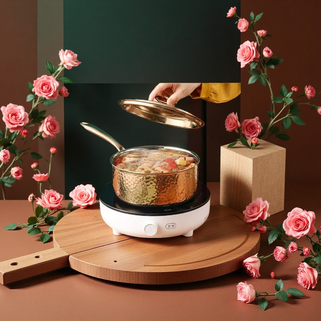 304 stainless steel golden hammer-textured snow flat pot 16cm18cm20cm22cm single-handle milk pot small soup pot Specification image