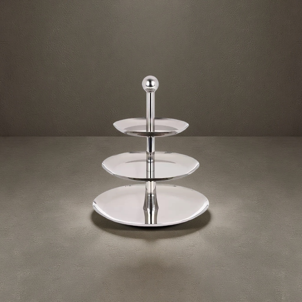 European-style stainless steel creative fruit plate, cake plate with column, afternoon tea snack stand, single-layer, double-layer, three-layer Specification image