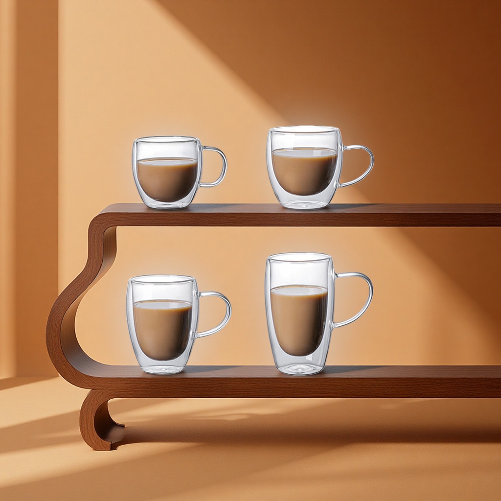 Wholesale high borosilicate double-layer heat-insulating glass cups, high-temperature resistant transparent water cups, household milk coffee cups Item Picture