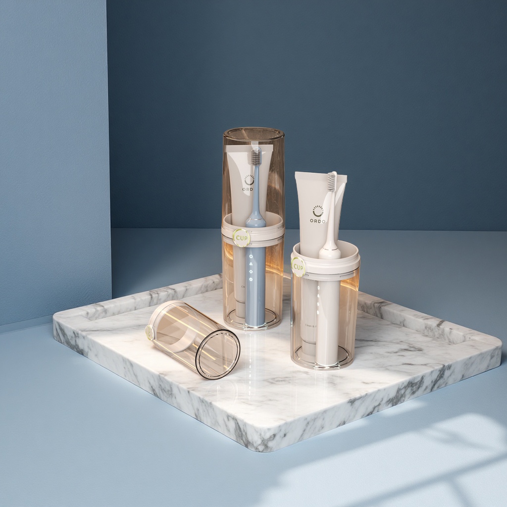 轻奢透明便携式旅行漱口杯二合一牙刷杯套装