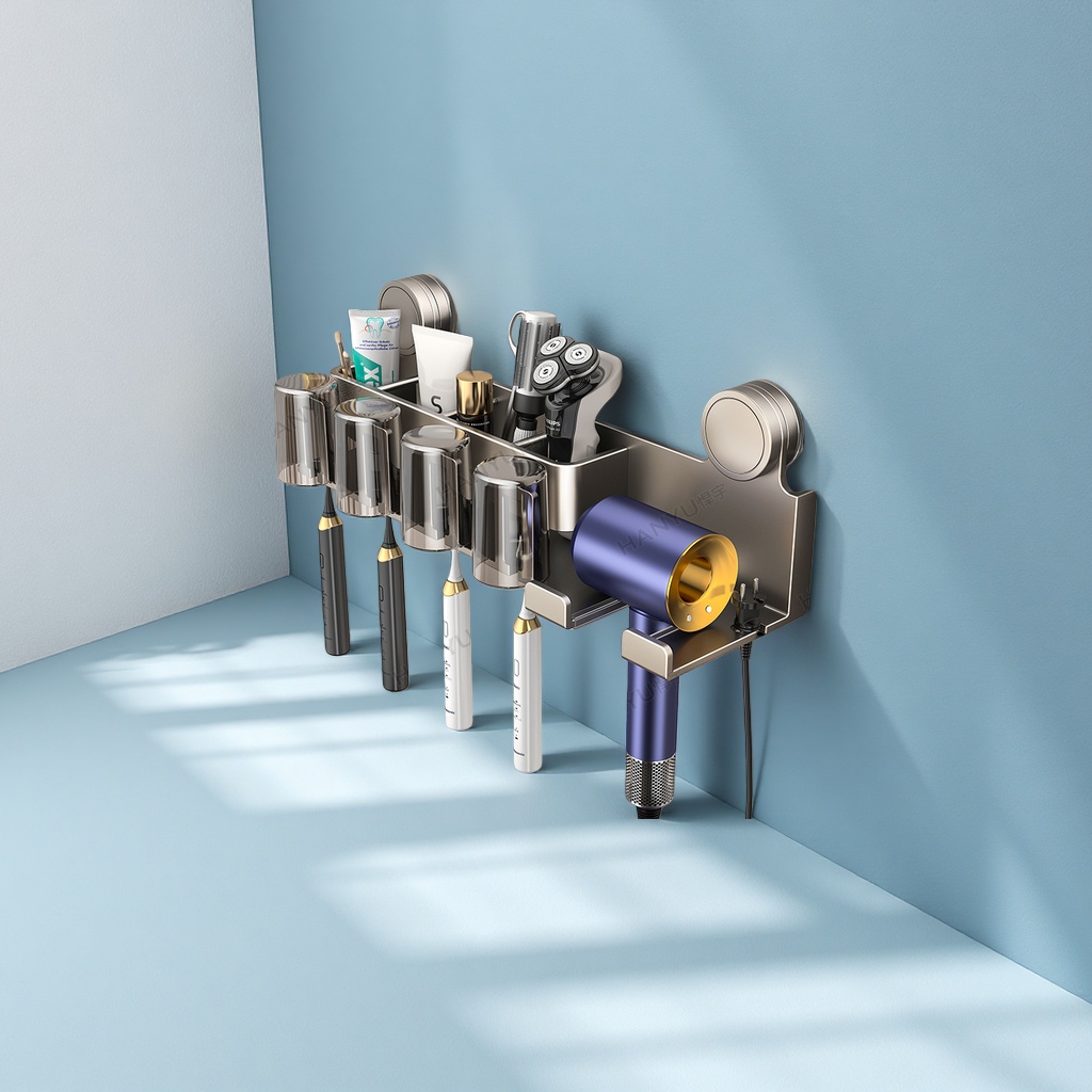 吸盘牙刷架免打孔卫生间置物架吹风机支架收纳架子