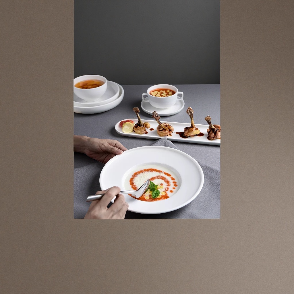 Ins-style Western cuisine export series round and square plates, bowls, soup bowls, coffee cups, saucers, teapots, hotel and restaurant plates Item Picture