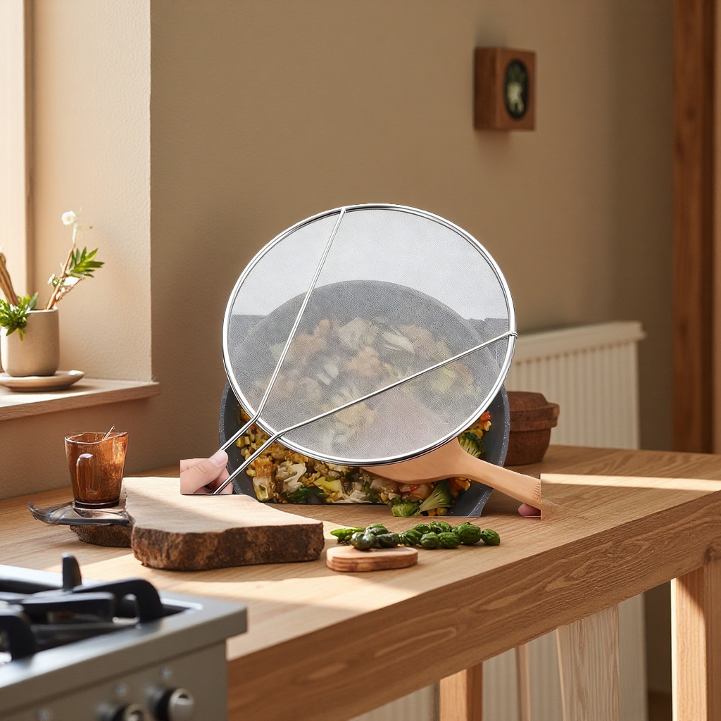 面粉筛锅具筛子家用厨房过滤工具不锈钢筛网厨房家用不锈钢防溅网带手柄过滤网筛防烫挡油隔油网罩油格批发