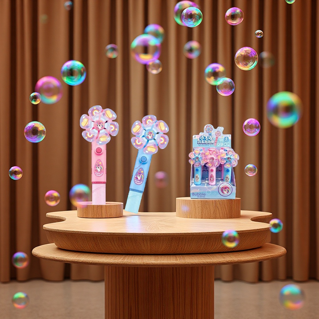 Cool windmill bubble machine with colorful bubbles is a must-have summer item