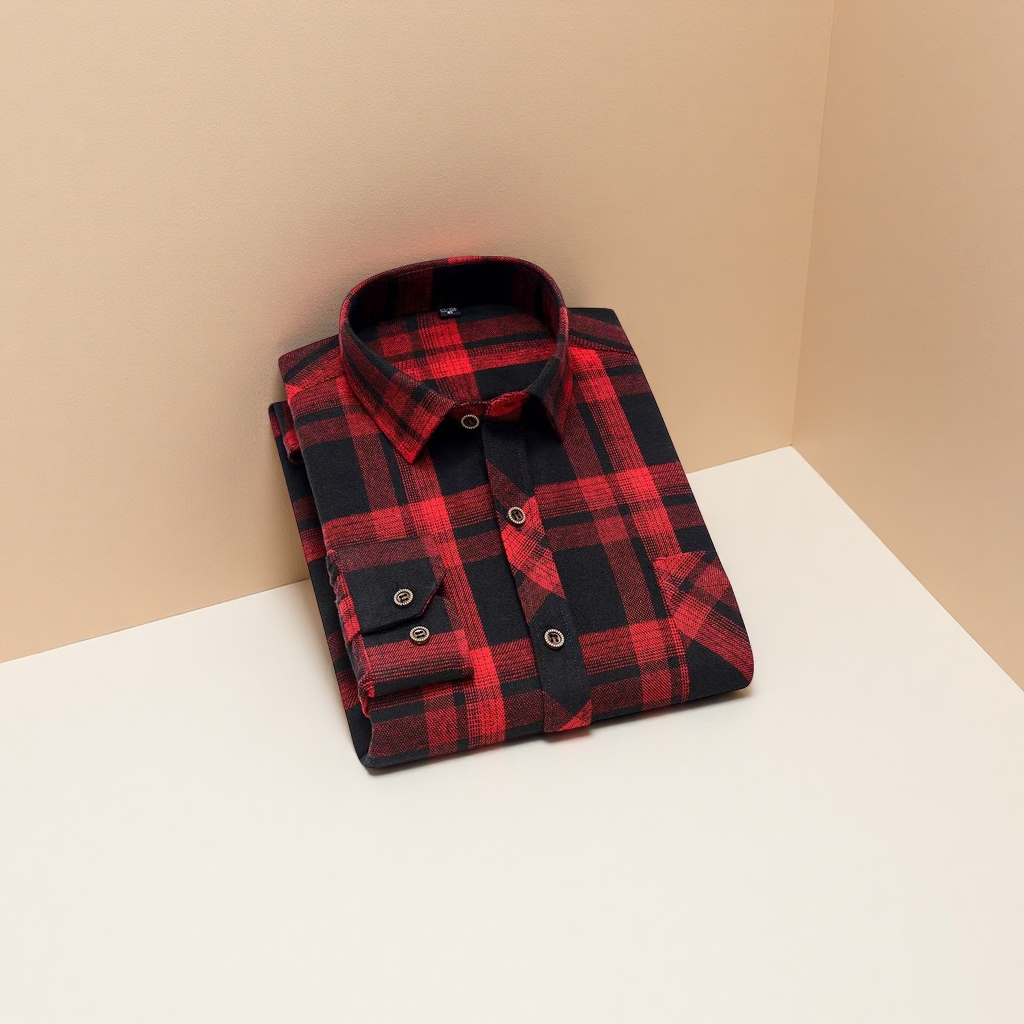 Men's brushed plaid long-sleeved shirt, casual, breathable, comfortable and slimming style detail image 1