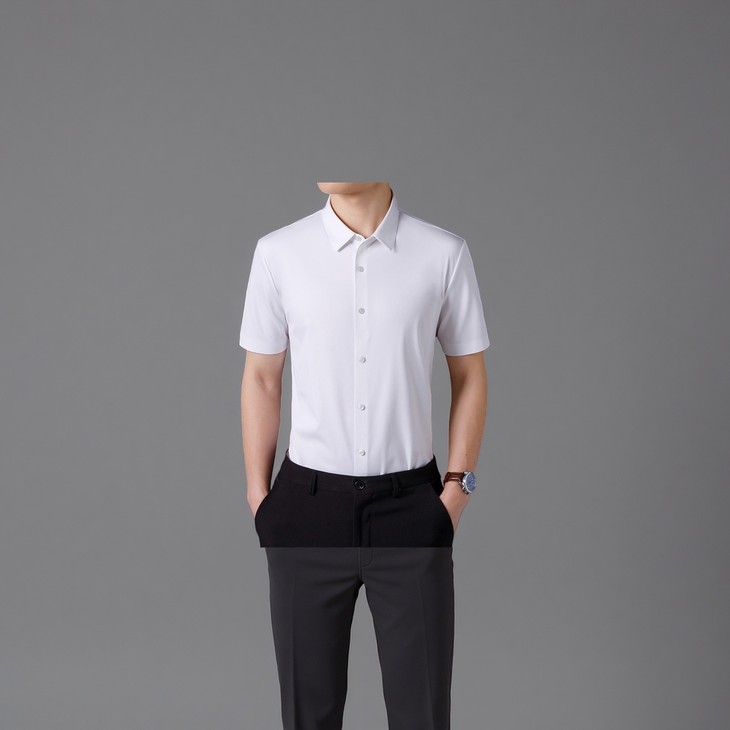 Men's shirt is made of seamless, high-elasticity short-sleeved business formal fabric detail image 1