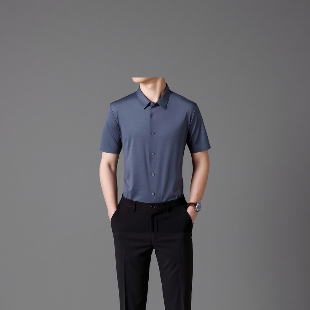Men's shirt is made of seamless, high-elasticity short-sleeved business formal fabric detail image 3