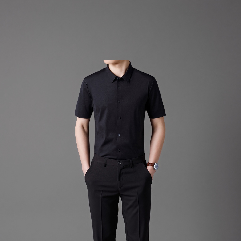Men's shirt is made of seamless, high-elasticity short-sleeved business formal fabric detail image 5