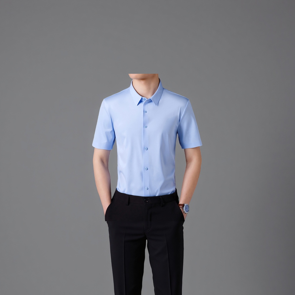 Men's shirt is made of seamless, high-elasticity short-sleeved business formal fabric detail image 2