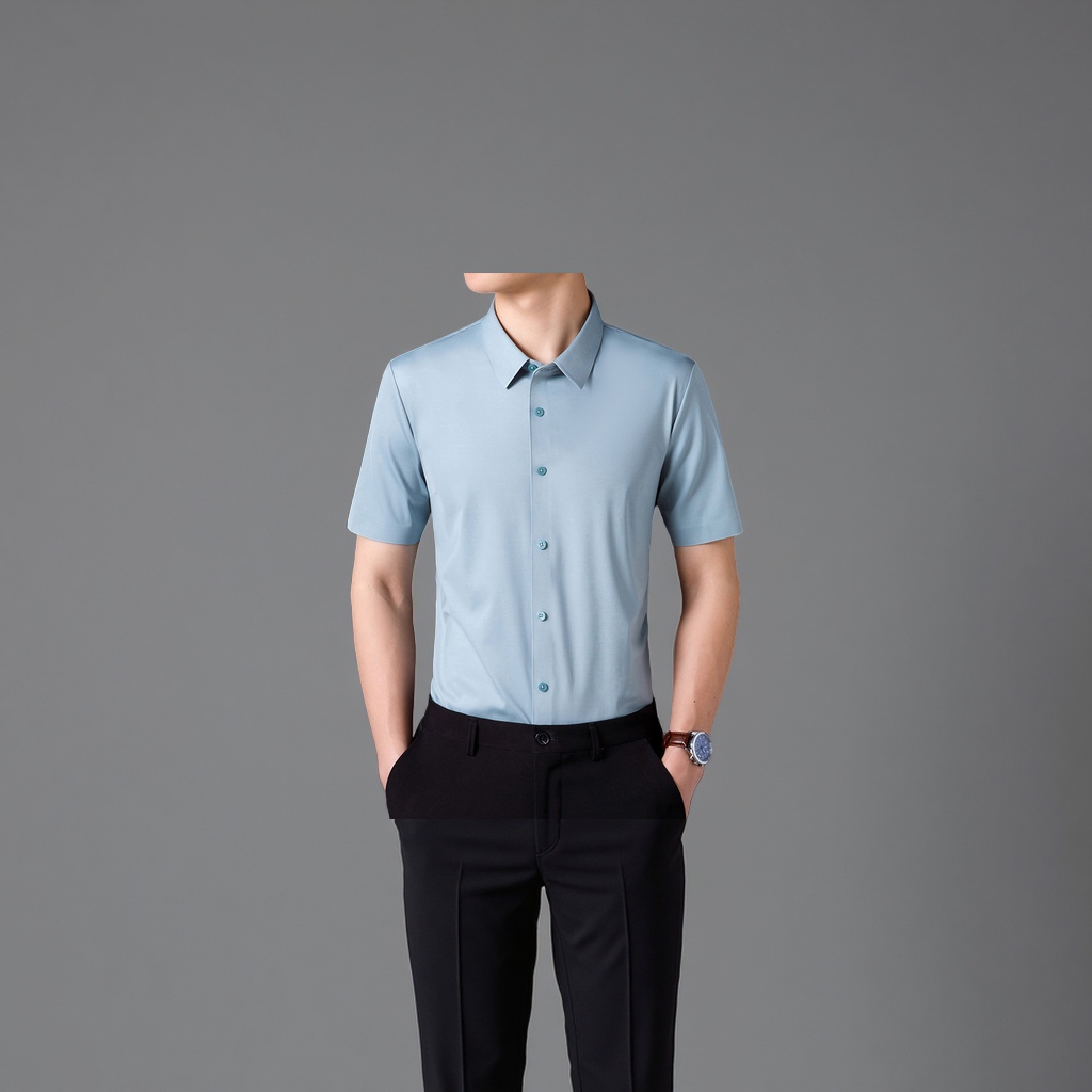 Men's shirt is made of seamless, high-elasticity short-sleeved business formal fabric detail image 4