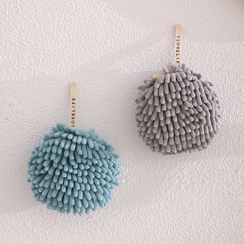 日式超细纤维雪尼尔挂式擦手球厨房卫生间圆形干手布家务清洁用品