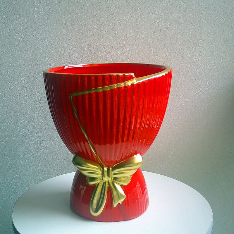 2025新款创意简约喜庆红色陶瓷花盆网红家居客厅桌摆装饰盆栽盆