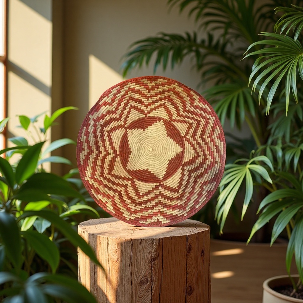 非洲马达加斯加拉菲草手工编织盘子细节图