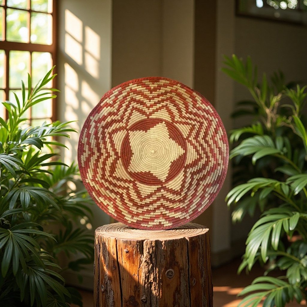 非洲马达加斯加拉菲草手工编织盘子产品图