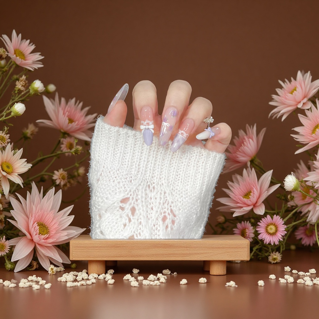 Handcrafted wearable nail art set, simple and exquisite, detachable nail pads Application Scenario