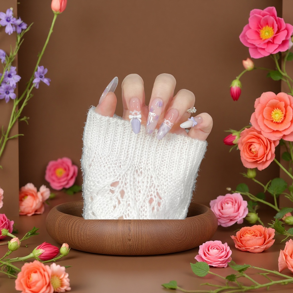 Handcrafted wearable nail art set, simple and exquisite, detachable nail pads details Picture