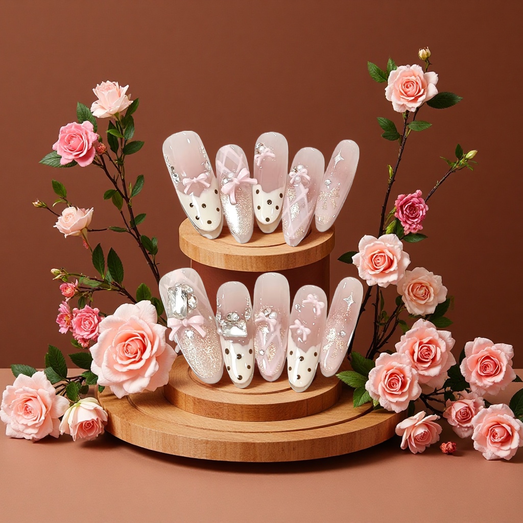 120 pieces of nail art pieces, fashionable and wearable nails for brides, hand-worn nails