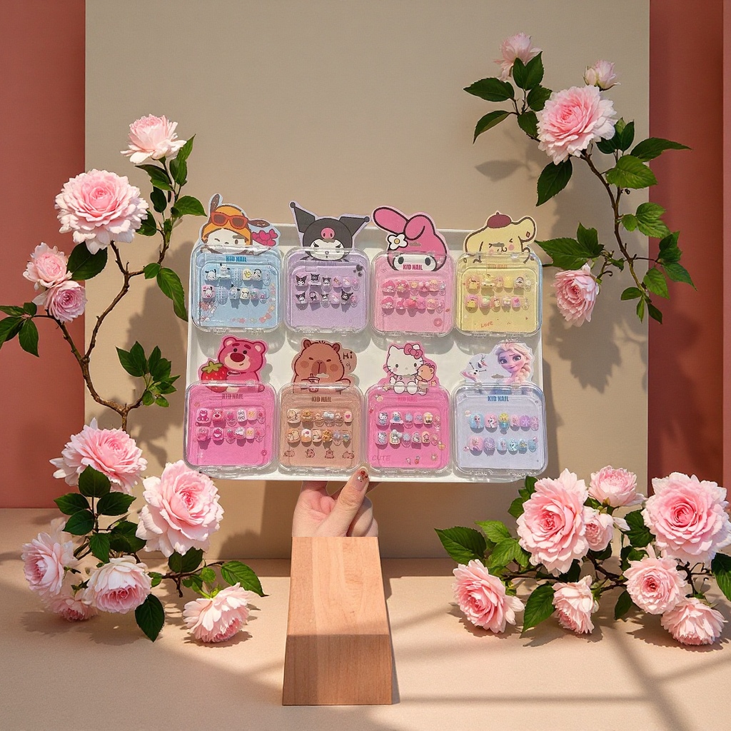 Children's nail art set, cute cartoon sticker nail polish, washable nail art tool box