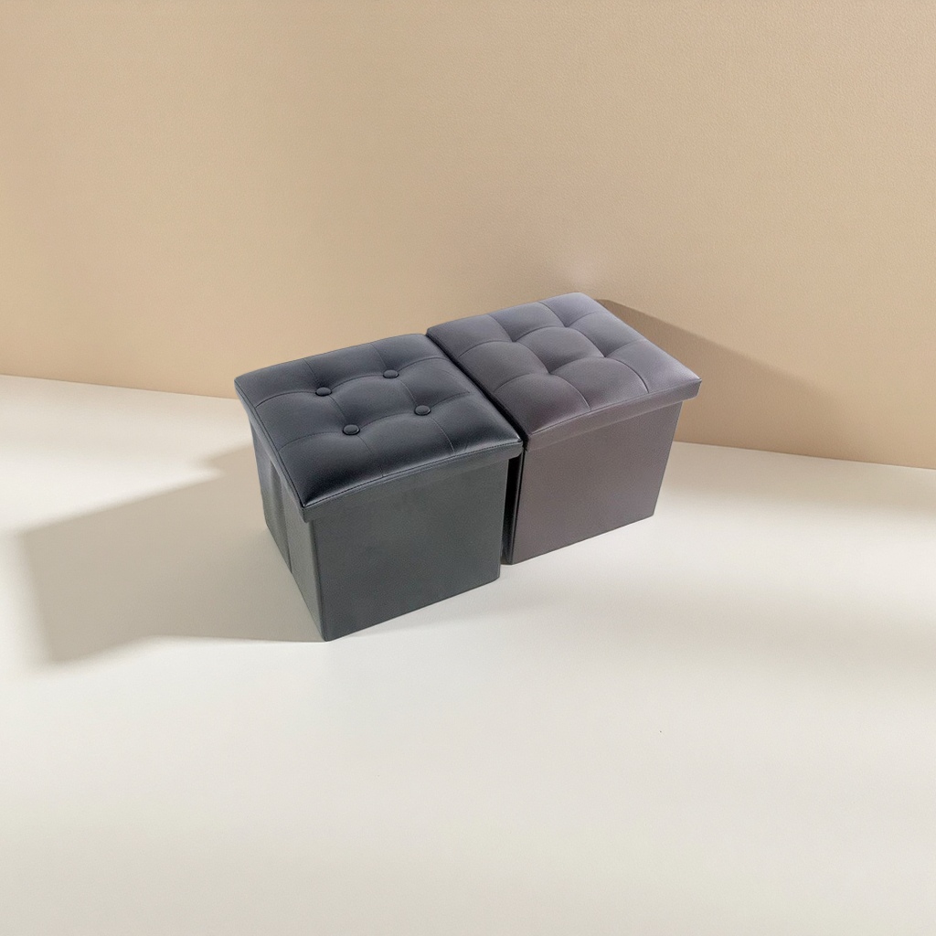 The faux leather storage stool features a large-capacity, foldable seat cushion and is an office and household storage stool detail image 3
