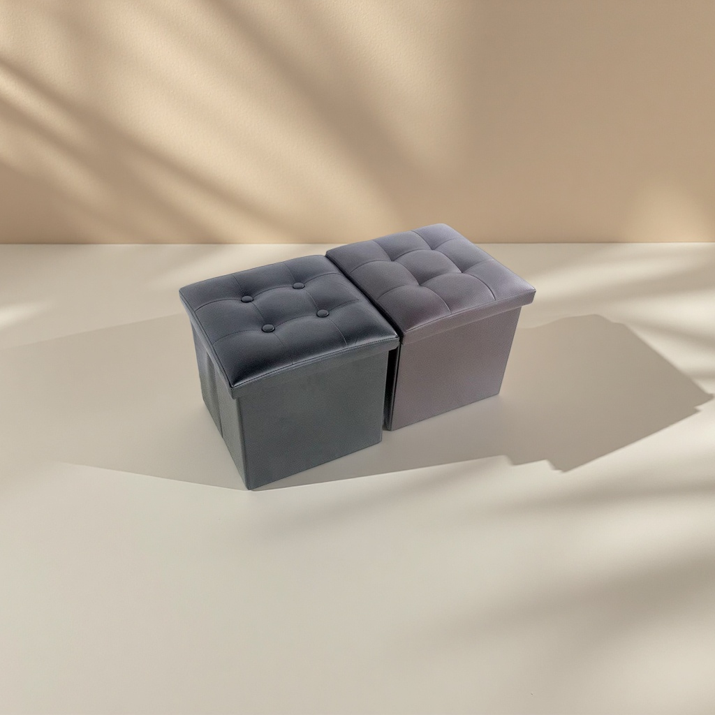 The faux leather storage stool features a large-capacity, foldable seat cushion and is an office and household storage stool detail image 2