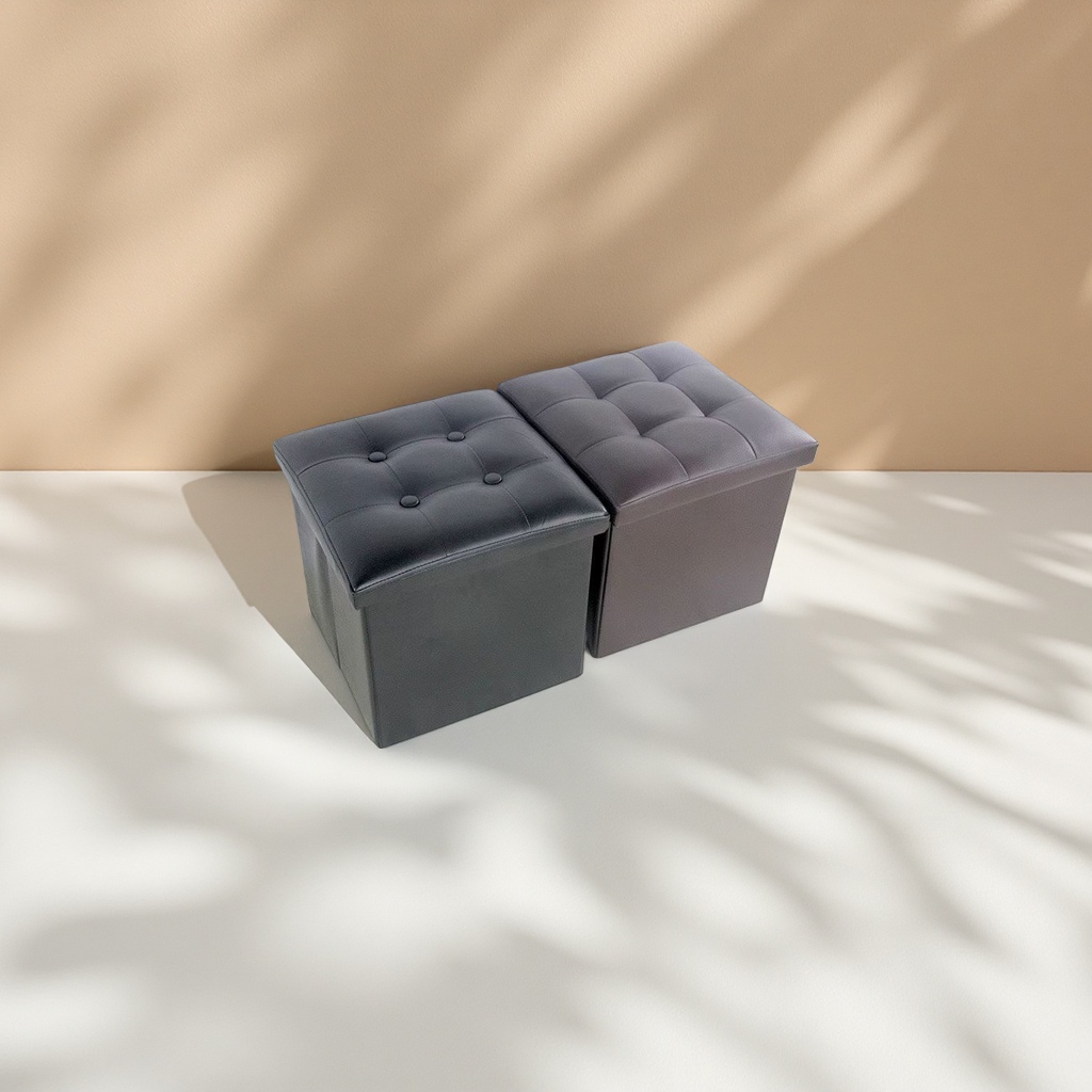 The faux leather storage stool features a large-capacity, foldable seat cushion and is an office and household storage stool