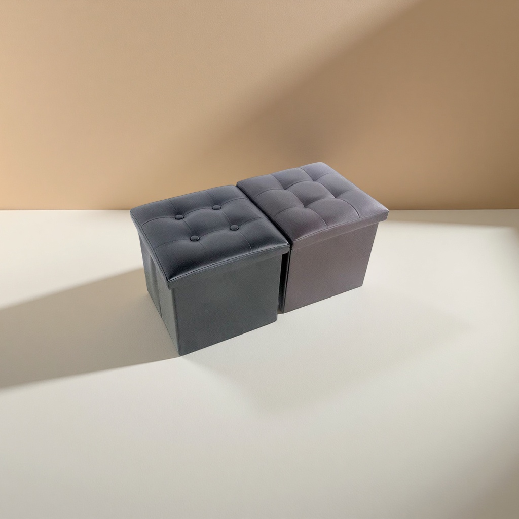 The faux leather storage stool features a large-capacity, foldable seat cushion and is an office and household storage stool detail image 4