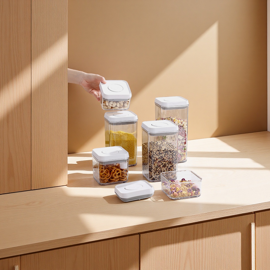 五谷杂粮密封罐按压式食品级塑料储物罐零食干果收纳盒