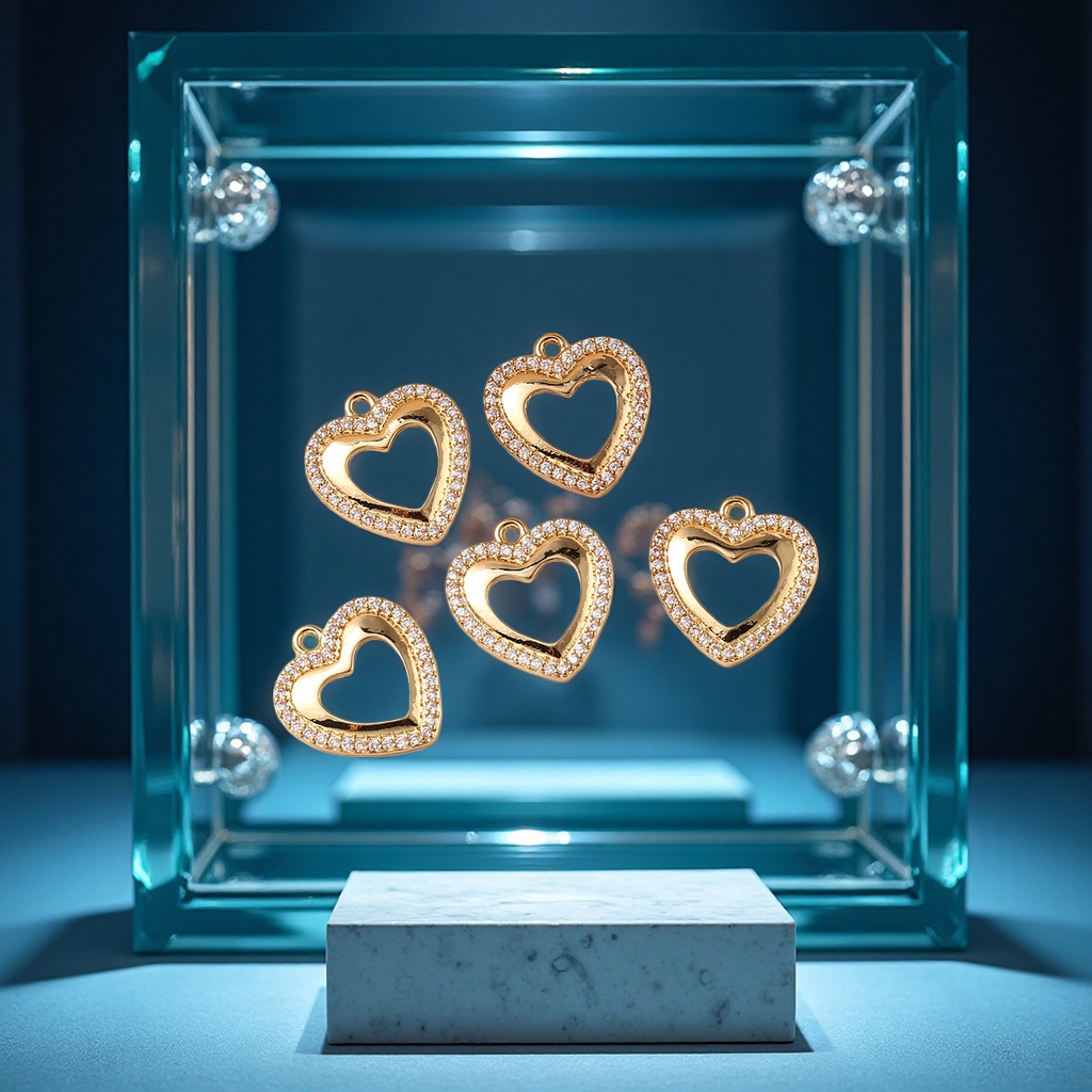 跨境镂空爱心吊坠手链合金镶钻饰品配件锆石耳环项链