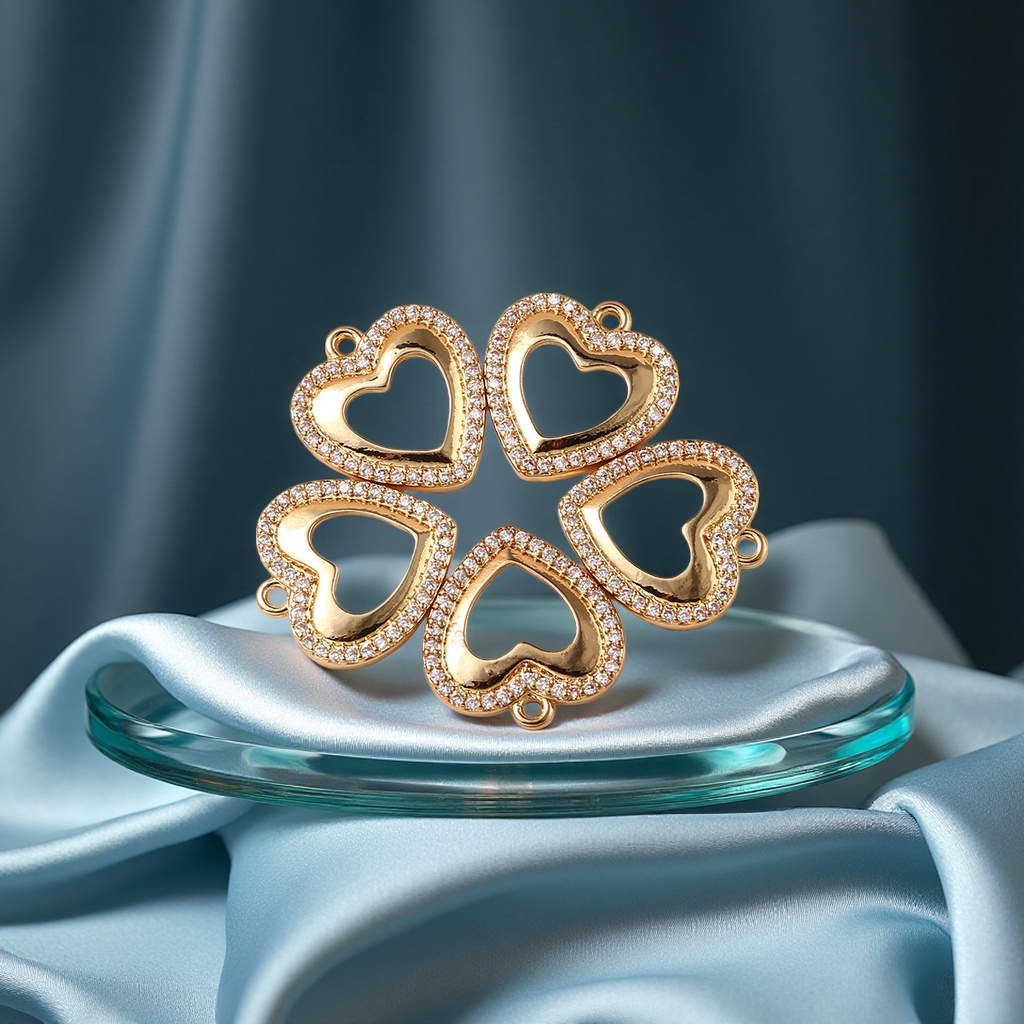 Cross-border hollowed-out heart-shaped pendant bracelet, alloy diamond-encrusted jewelry accessory, zircon earrings necklace Specification image